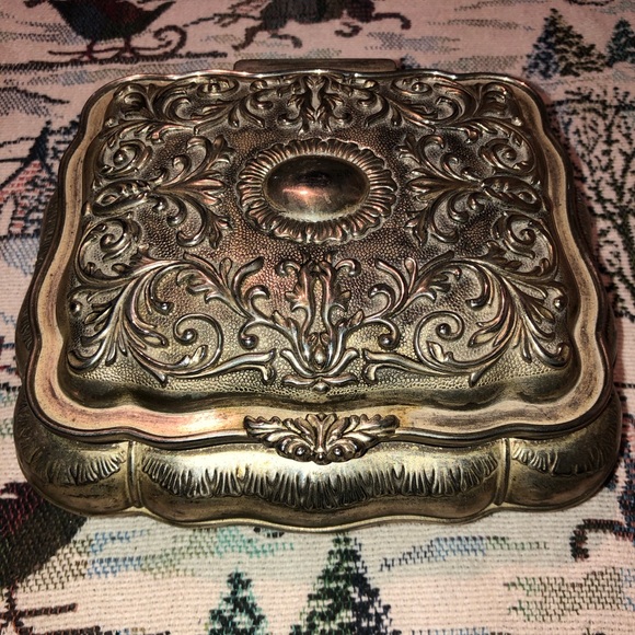 Silver Plated Jewelry box with red interior lining - Picture 8 of 16